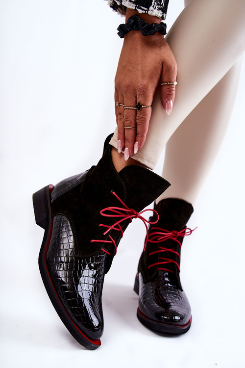 Шкіряні чоботи з крокодила, чорно-червоний візерунок шайєн