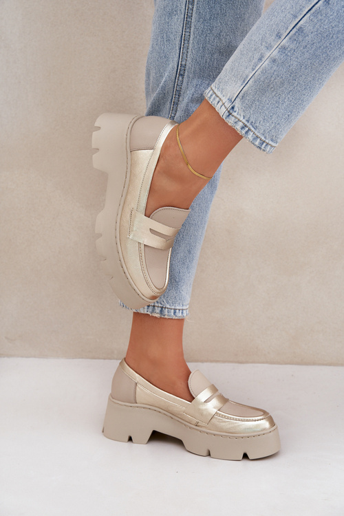 Шкіряні Жіночі Мокасини На Платформі І Низькому Каблуці Леопард Зазу 20191 Золоті