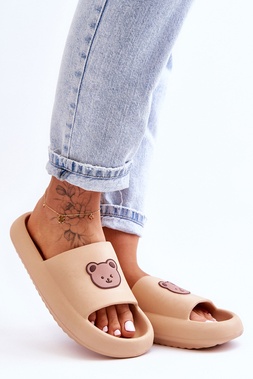 Легкі жіночі поролонові тапочки з ведмедиком Бежеві Lia