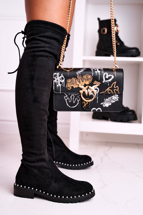 Жіночі високі чоботи вище коліна замшеві чорні Isabel