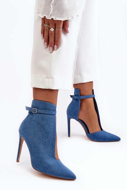 Жіночі джинсові чоботи на підборах синього кольору Amalundi