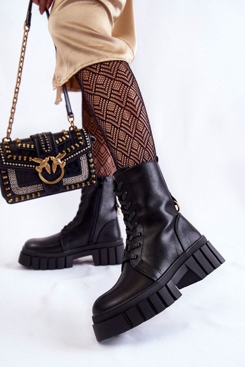 Шкіряні утеплені черевики на платформі світло-бежеві Telisa