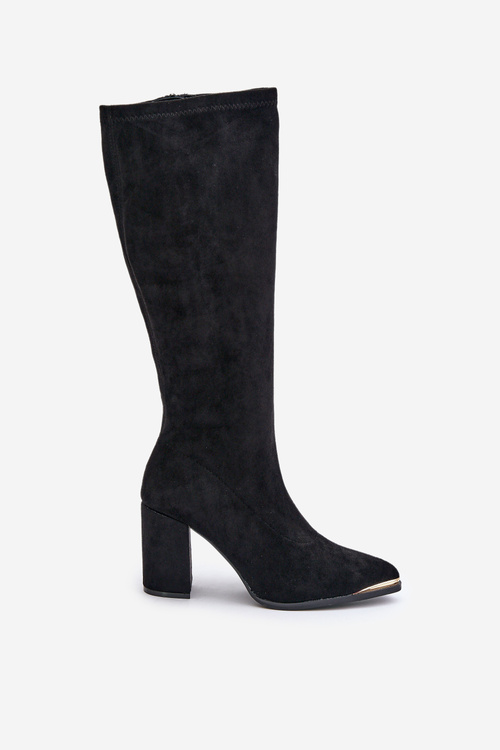 Еко-замшеві чоботи з чорним батирам на підборах