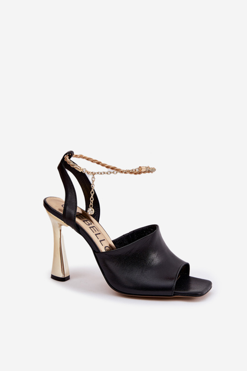 Шкіряні босоніжки на підборах з декоративним браслетом CheBello 4440 чорні