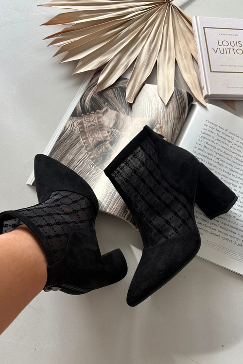 Жіночі ботильйони на каблуці з сіткою D A LZ52 944 чорні