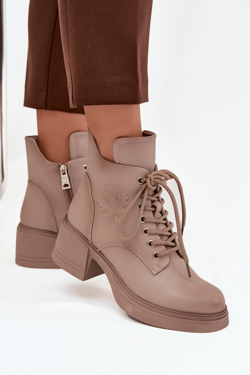 Жіночі шкіряні черевики на платформі з опалюванням Vinceza 39950 бежеві