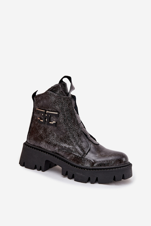 Шкіряні лаковані жіночі черевики з оздобленням ізоляційні Artiker 57C2081 графітові