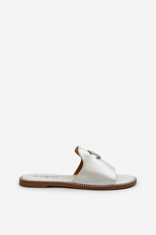 Елегантні жіночі блискучі тапочки з декором S.Barski KV27-050 срібло