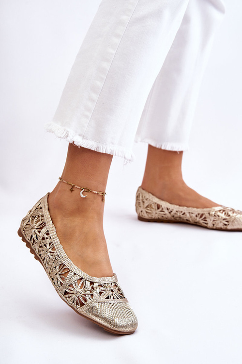 Ажурні модні балетки золото Тьяго