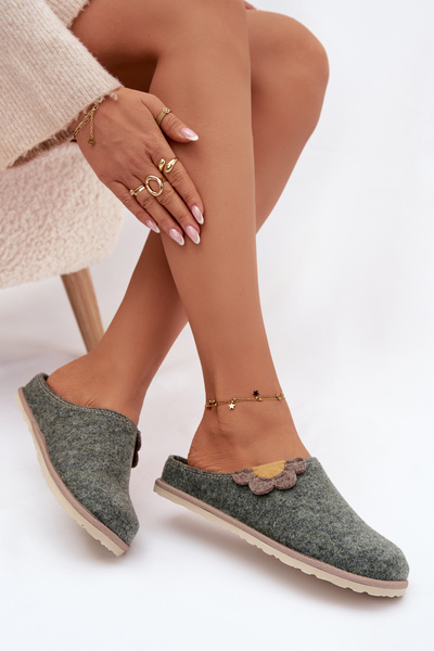 Домашні жіночі шерстяні тапочки Inblu з декоративним квіткою Комфорт і Стиль В Домі CS000043 Зелений