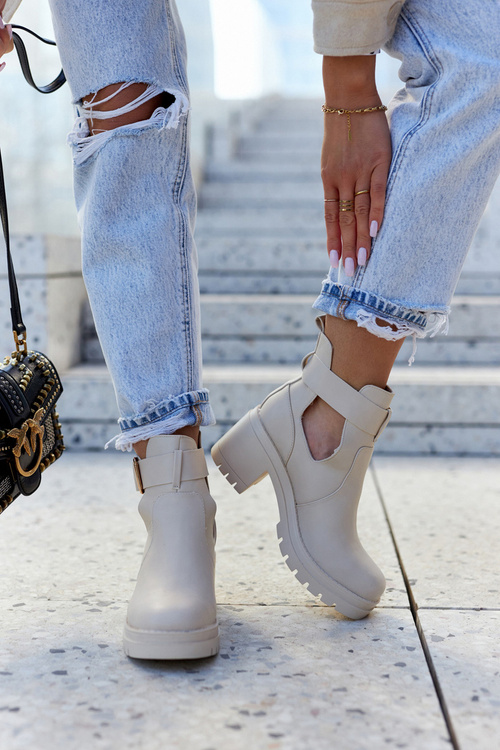 Шкіряні чобітки з вирізаним поясом, бежевий Rosanne