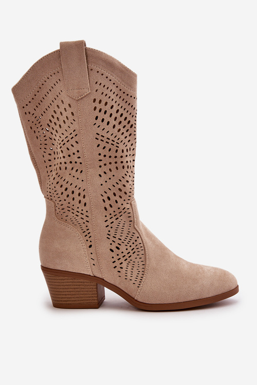 Жіночі високі замшеві ковбойські чоботи бежеві Turner