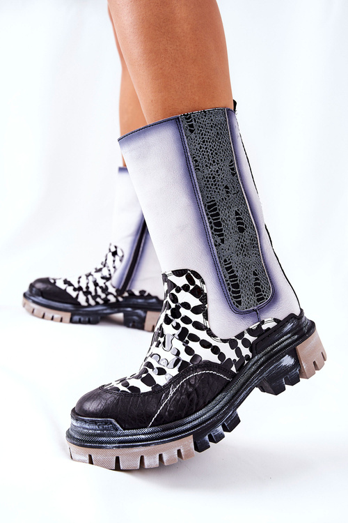 Високі шкіряні черевики Maciejka Black and White 05141-11