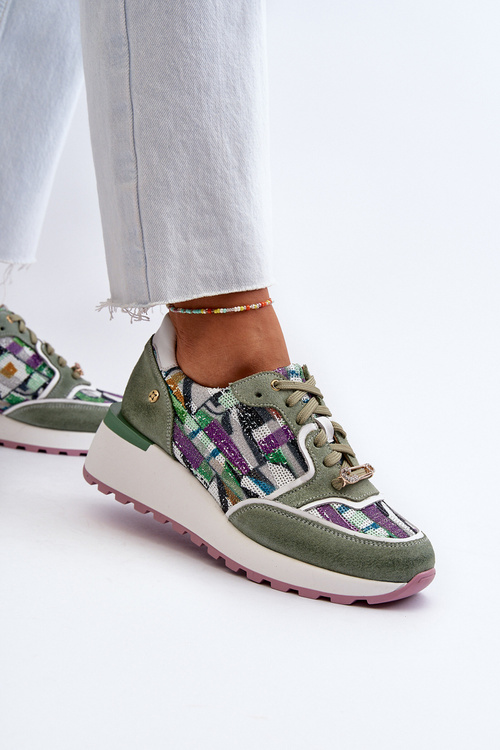 Жіночі шкіряні кросівки на платформі Maciejka 06390-09 Celadon