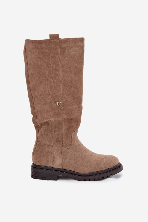 Жіночі чоботи з утепленням на плоскій підошві Еко замша Темно бежеві Delyssa