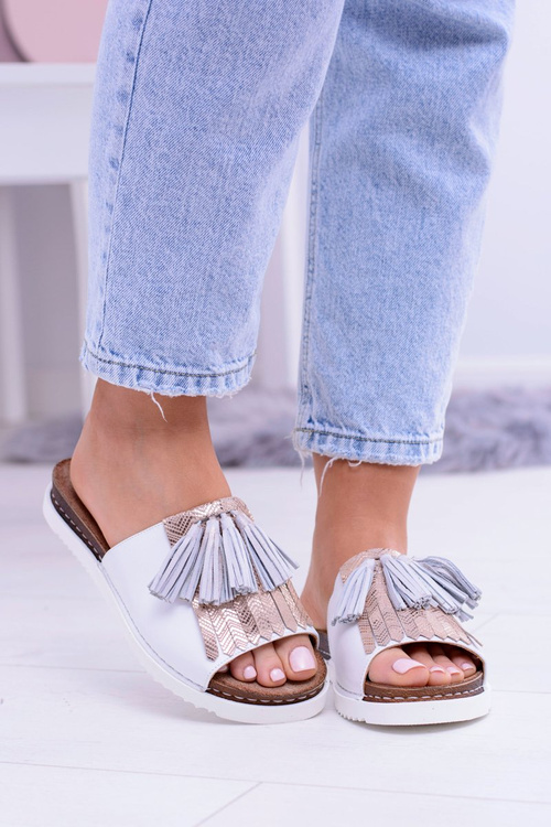 Шкіряні білі елегантні шльопанці Maciejka Resto