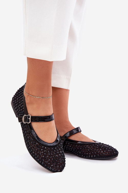 Прикрашені Жіночі Балерини З Ремінцем І Пряжкою Чорні Avirae