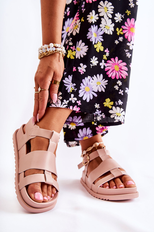 Шкіряні босоніжки на платформі світло-рожеві Tessy