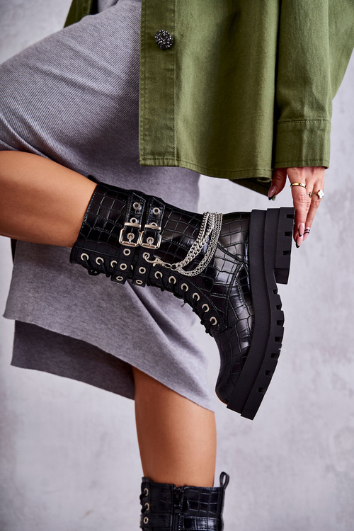 Високі робочі черевики з ланцюгом зі змійкою чорного кольору Montero