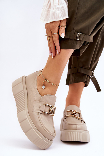 Модні шкіряні туфлі на платформі Beige Marsol