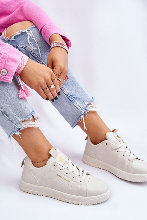 Жіноче спортивне взуття на шнурівці бежевого кольору Mikaela