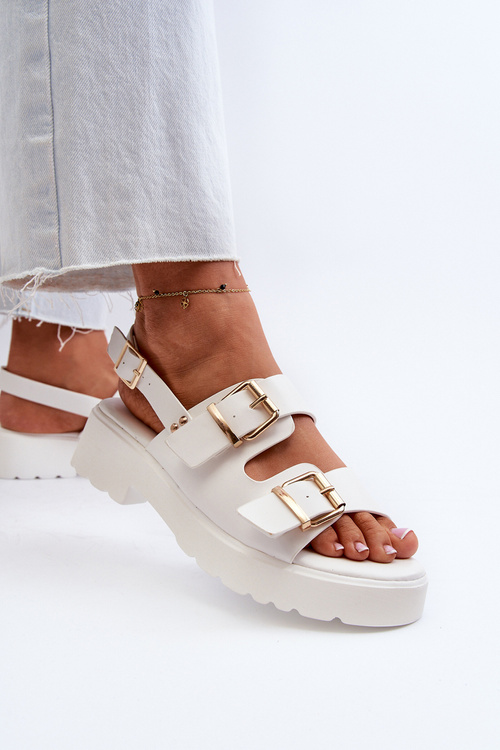 Жіночі босоніжки з пряжками з еко шкіри Konanttia білого кольору