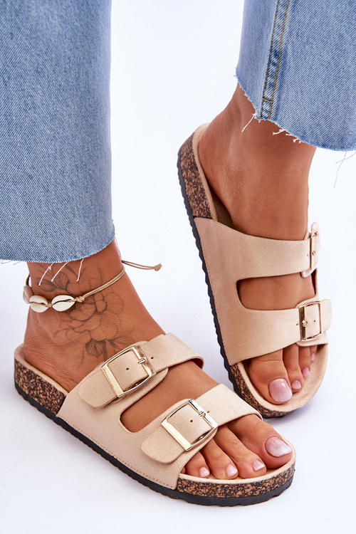 Жіночі босоніжки на корковій платформі з смужками бежеві Doretta