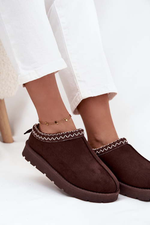 Низькі жіночі зимові черевики з вишивкою шоколад Juvielle