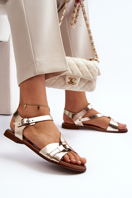 Золоті жіночі шкіряні босоніжки Zazoo 40182