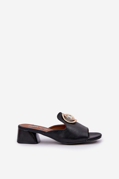 Елегантні Жіночі Сандалі На Низькому Каблуці З Декорацією Чорні Feledis