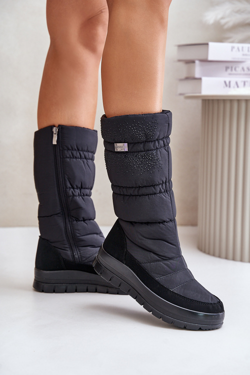 Жіночі зимові черевики з декором чорні Progress PROGJ-24-147