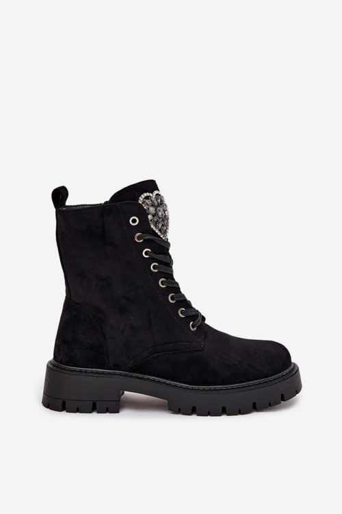 Ботильйони Робочі З Декорацією Ювелірним Утеплені Еко Замш Чорні Miryssa