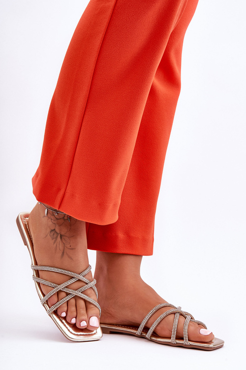 Жіноче взуття зі смужками і стразами Gold Leomi