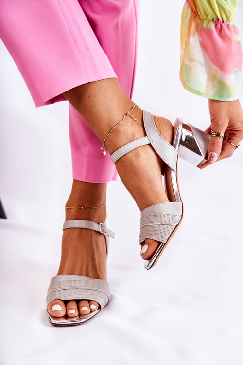 Шкіряні босоніжки на штанзі в сріблястому кольорі Corane