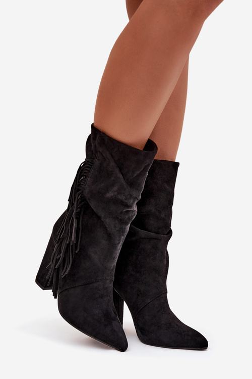 Darlina жіночі ботильйони на підборах з бахромою утеплені чорні