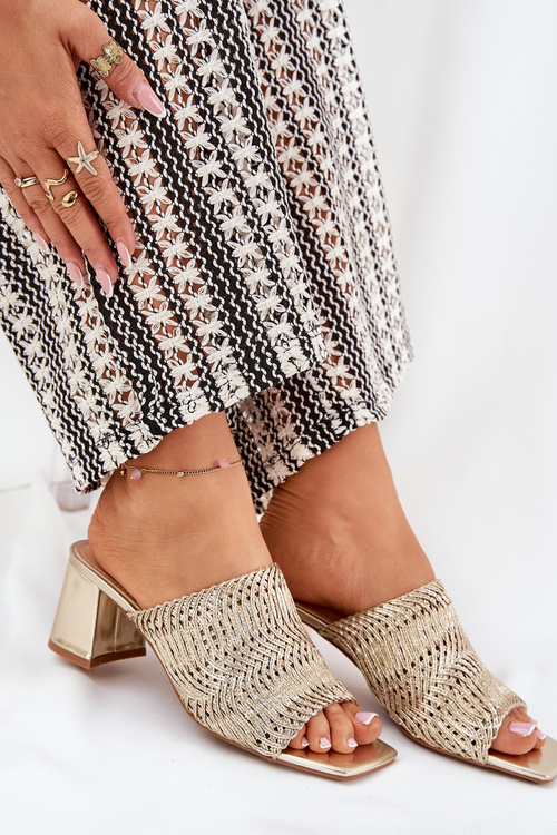 Жіночі Сандалі З Плетінням На Каблуку Золоті Ciariloria