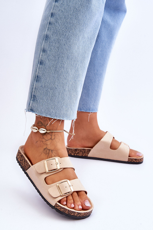 Жіночі босоніжки на корковій платформі з смужками бежеві Doretta