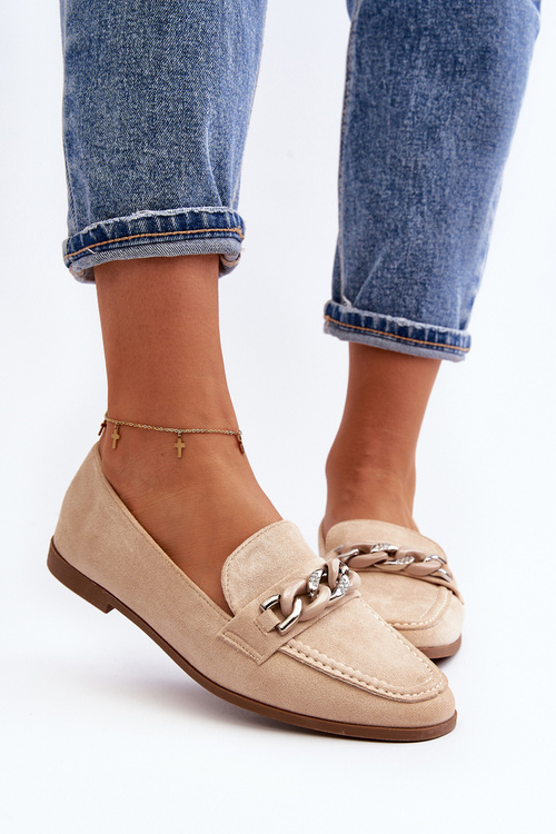 Жіночі лофери з ланцюжком бежевого кольору Ambrise