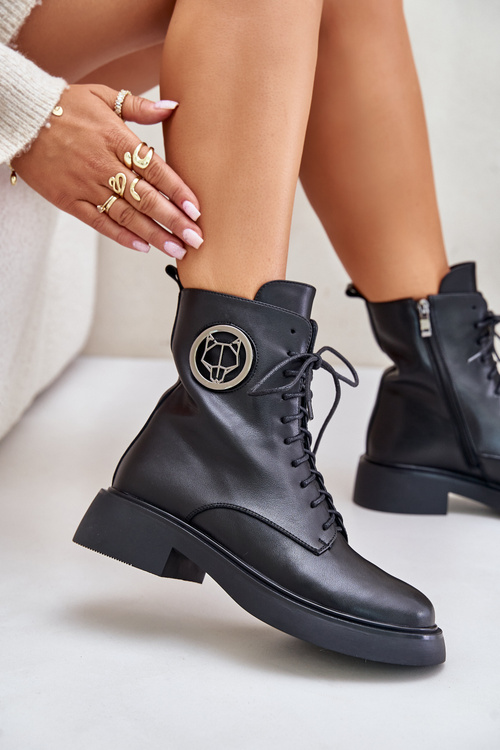 Шкіряні ботильйони робочі утеплені на блискавці чорного кольору Elosie