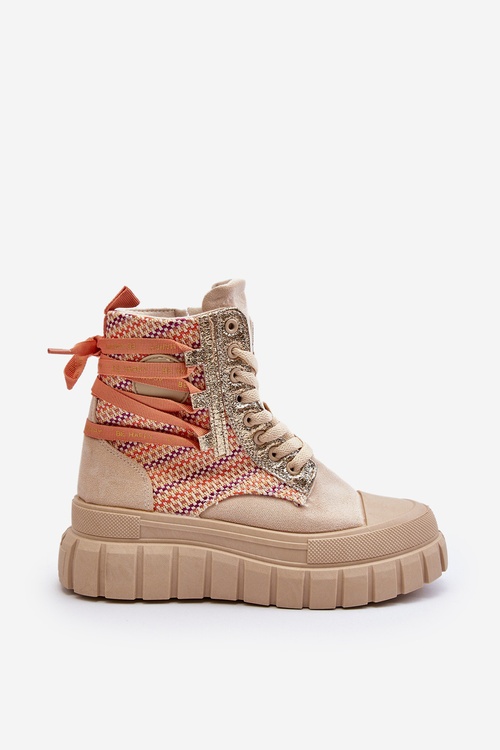 Жіночі високі замшеві кросівки бежеві Eleamia