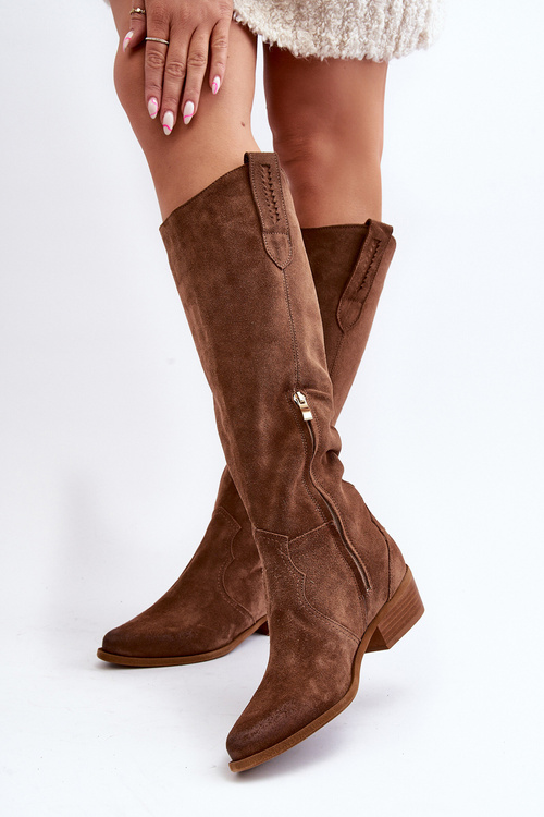 Zazoo 3427 Жіночі замшеві ковбойські чоботи коричневого кольору