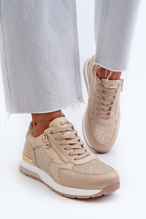 Жіночі кросівки з паєтками і блискавкою INBLU IN000365 Бежеві