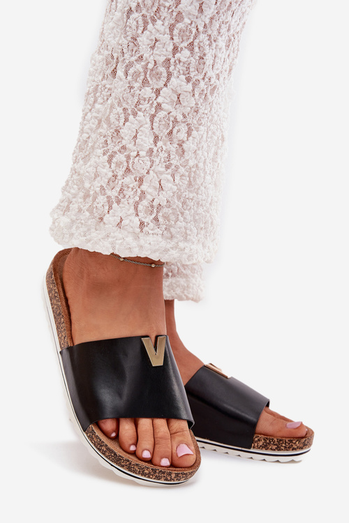 Жіночі Сандалі На Корковій Платформі З Декоративним Елементом Чорні Vessira