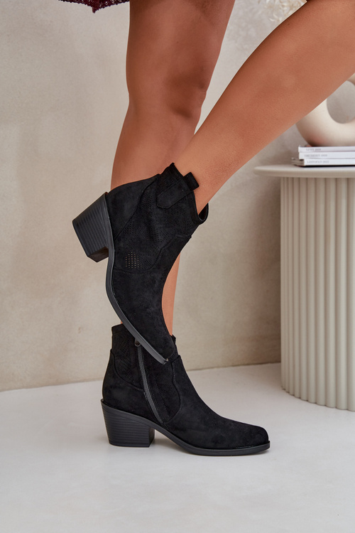 Перфоровані Ковбойські Чоботи На Замку Еко Замш S.Barski HY51-061 Чорні