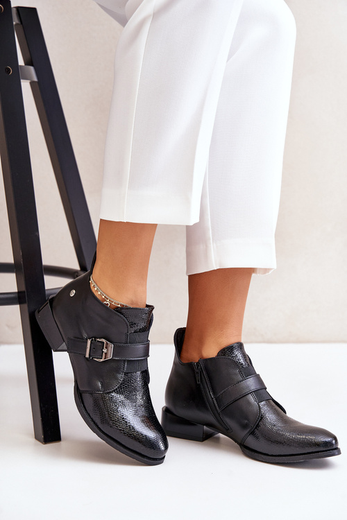 Шкіряні низькі ботильйони на блискавці Maciejka 06692-01 Чорні