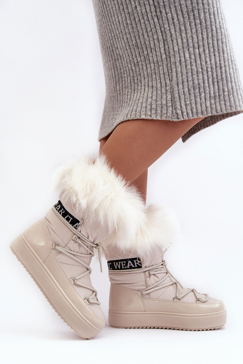 Жіночі снігові черевики на шнурівці світло-бежеві Santero