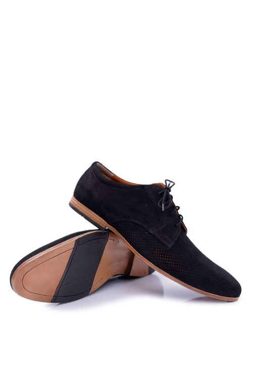 Чоловічі ажурні туфлі беднарек нубук чорні Hermes