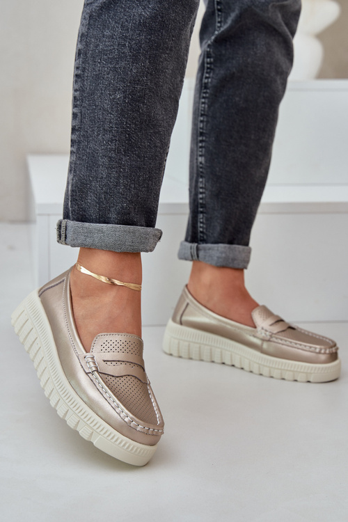 Жіночі Шкіряні Мокасини На Платформі І Каблуці Рожеве Золото Elanindel