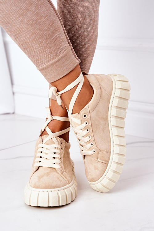 Замшеві кросівки на платформі бежеві