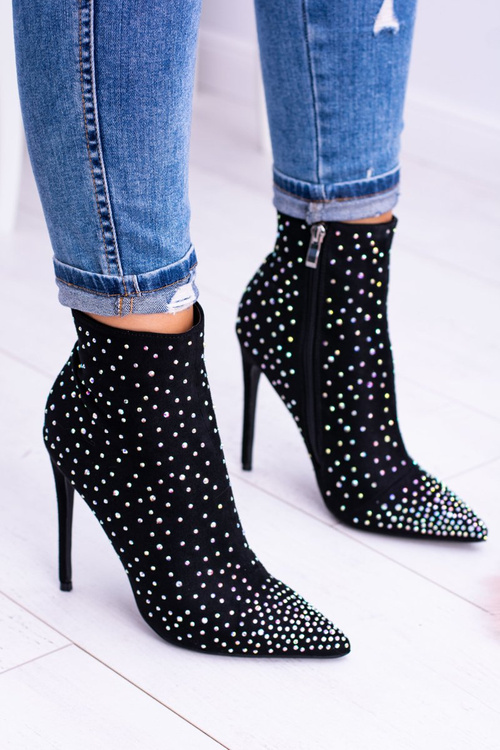 Чорні чоботи на шпильці з високою замшею і кубинським цирконієм Lu Boo